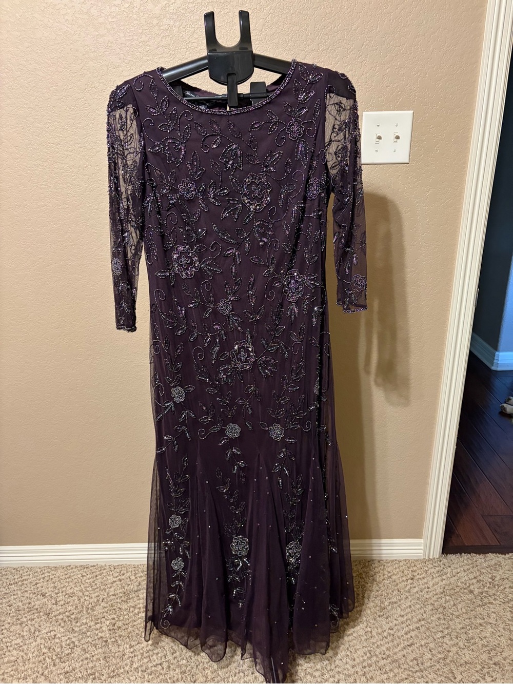 Pisarro Nights Embellished Evening Dress in deep burgundy/wine
